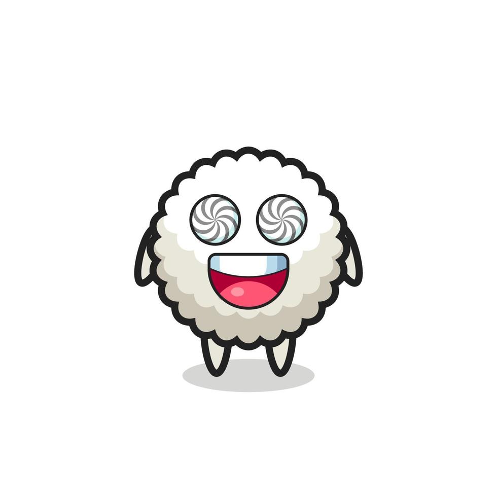 cute rice ball character with hypnotized eyes vector