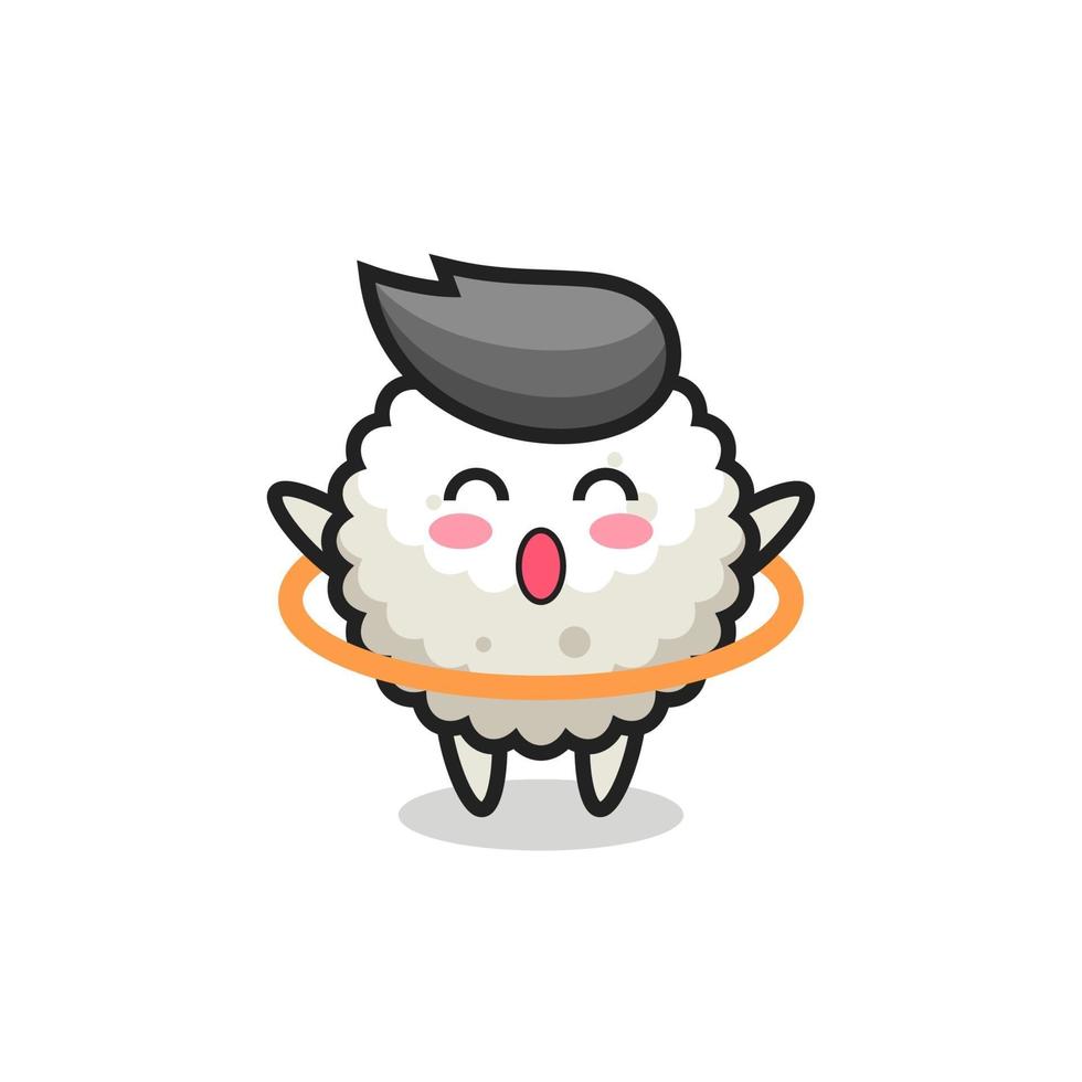 cute rice ball cartoon is playing hula hoop vector