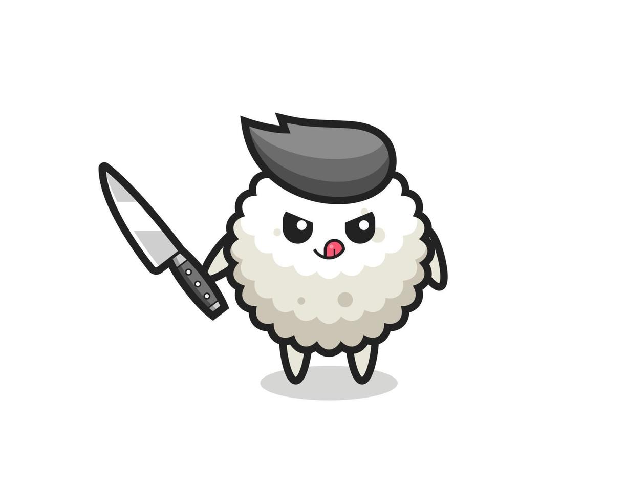 cute rice ball mascot as a psychopath holding a knife vector