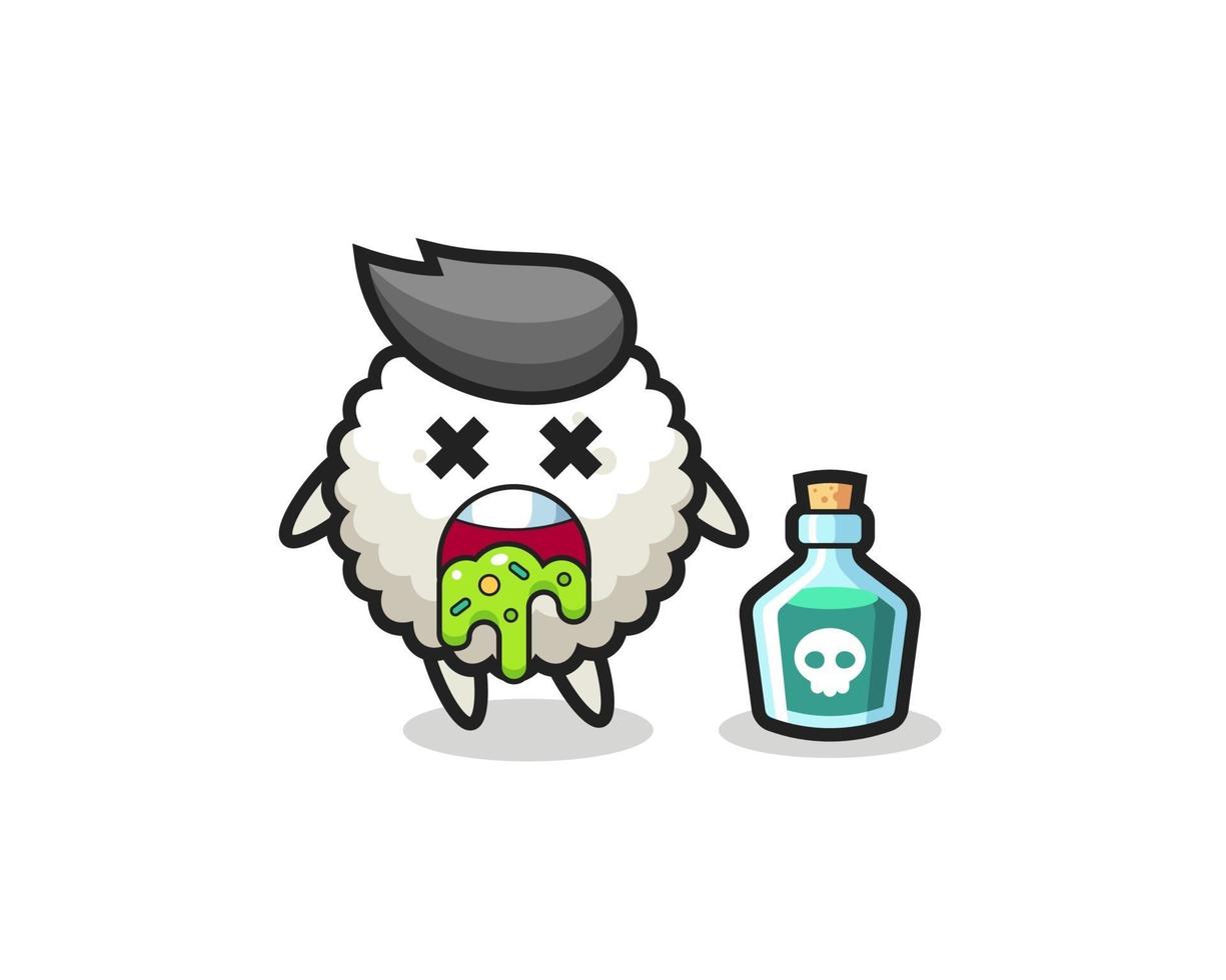 illustration of an rice ball character vomiting due to poisoning vector