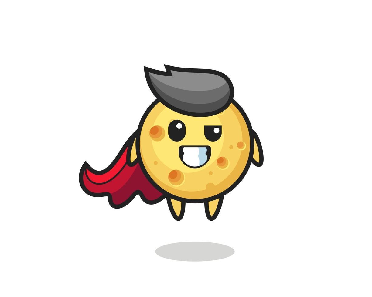 el lindo personaje de queso redondo como un superhéroe volador vector