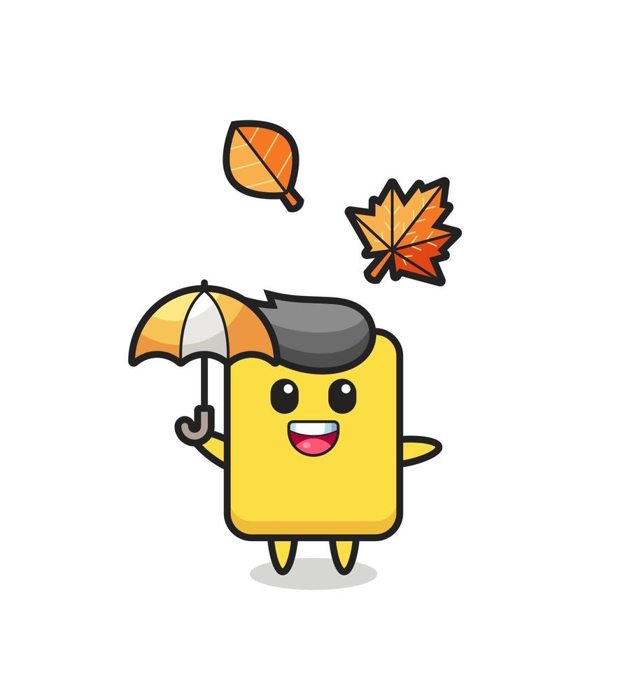 cartoon of the cute yellow card holding an umbrella in autumn vector