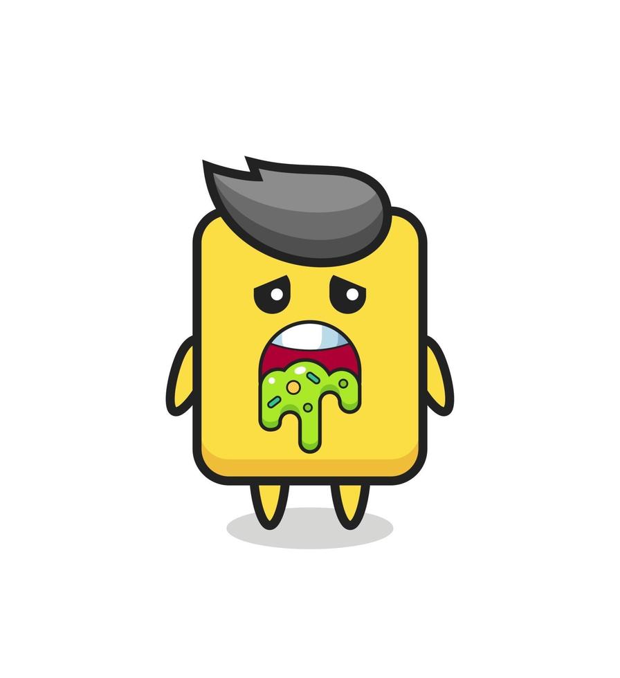 the cute yellow card character with puke vector