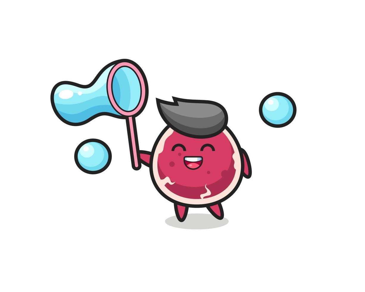 happy beef cartoon playing soap bubble vector