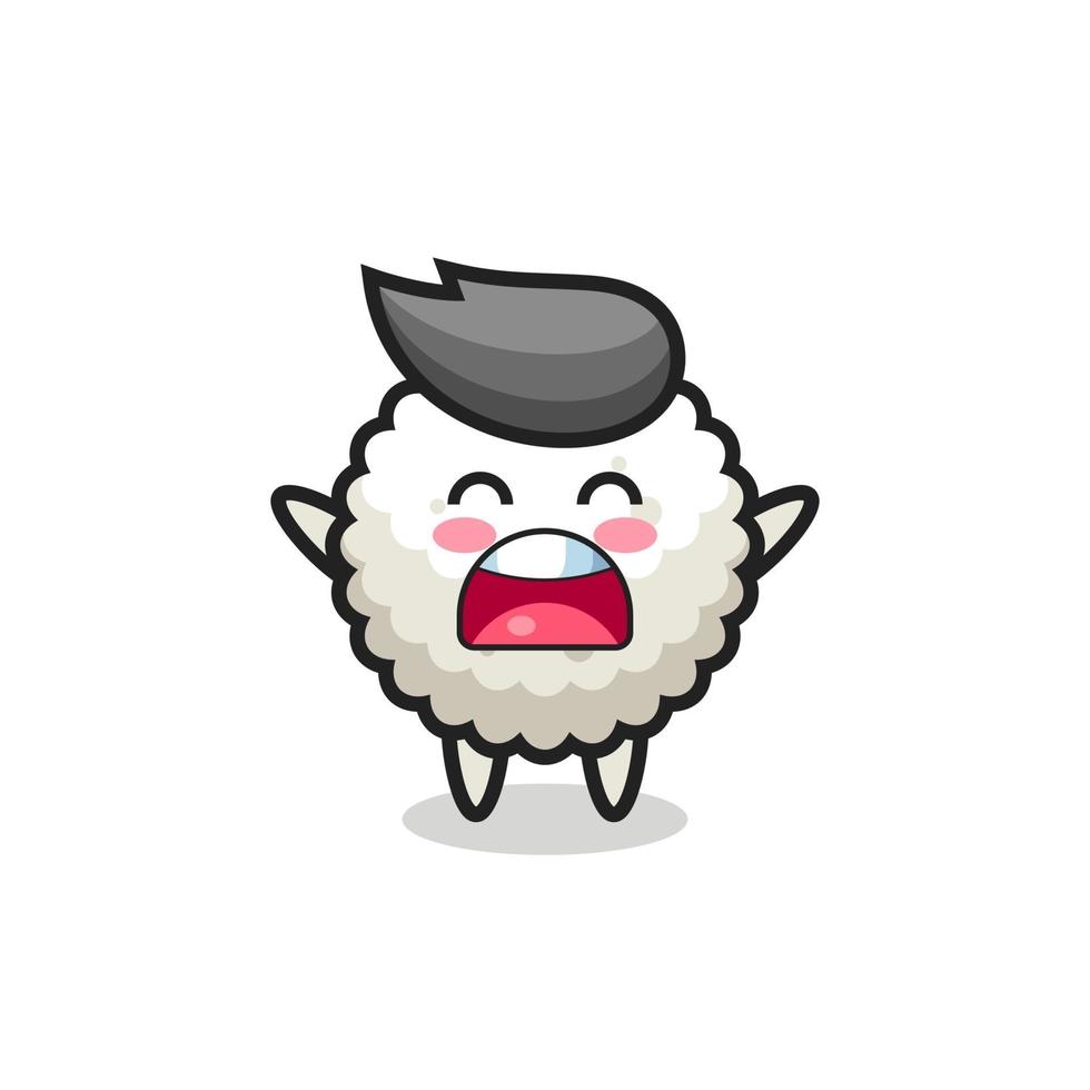 linda mascota bola de arroz con una expresión de bostezo vector