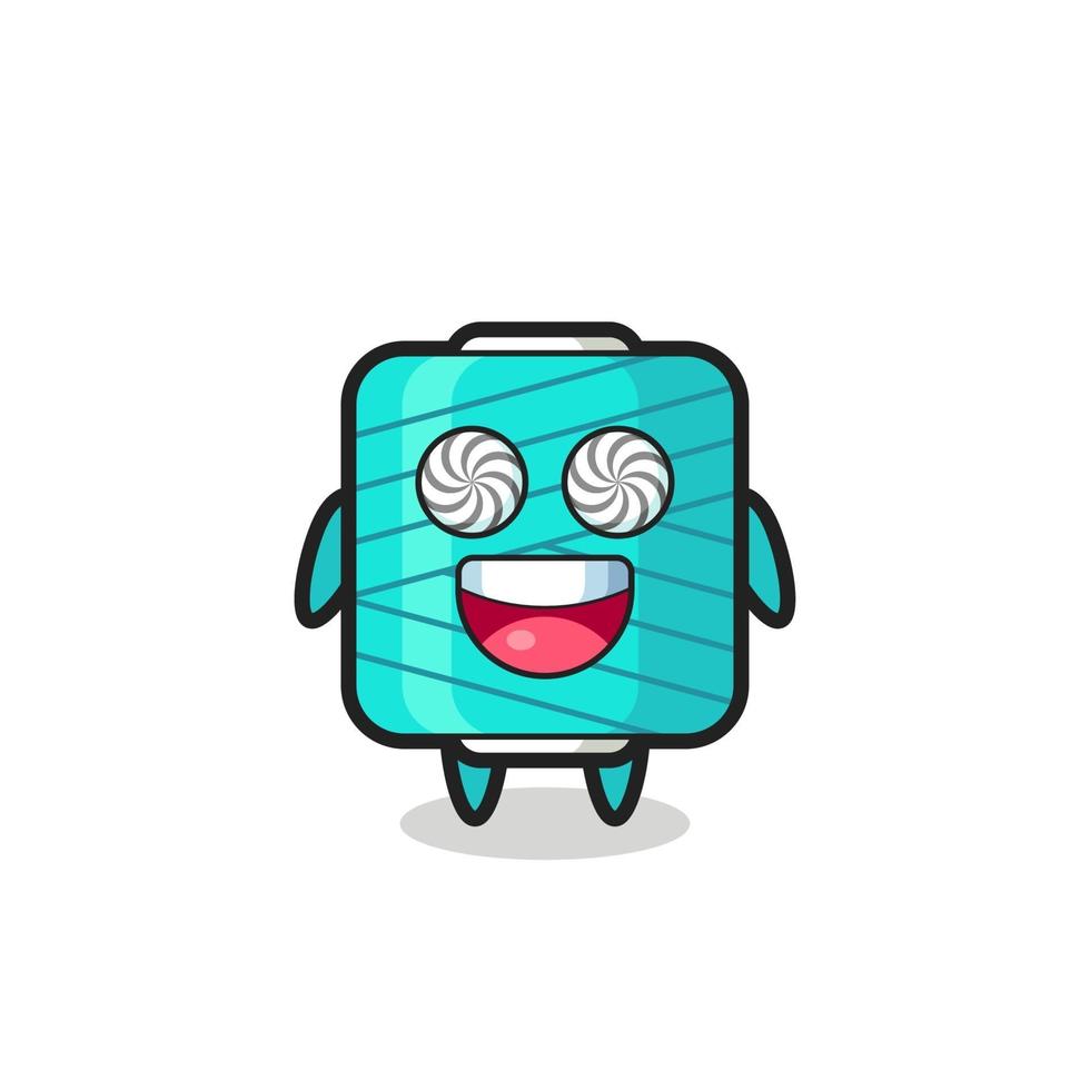 cute yarn spool character with hypnotized eyes vector
