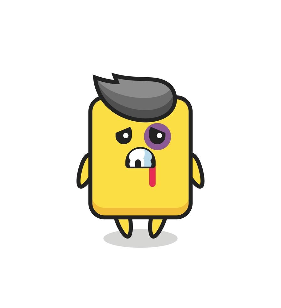 injured yellow card character with a bruised face vector
