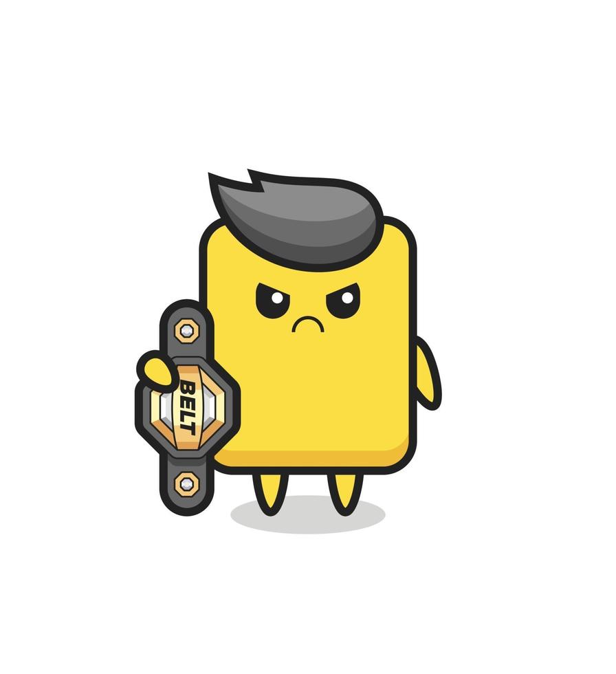 yellow card mascot character as a MMA fighter with the champion belt vector