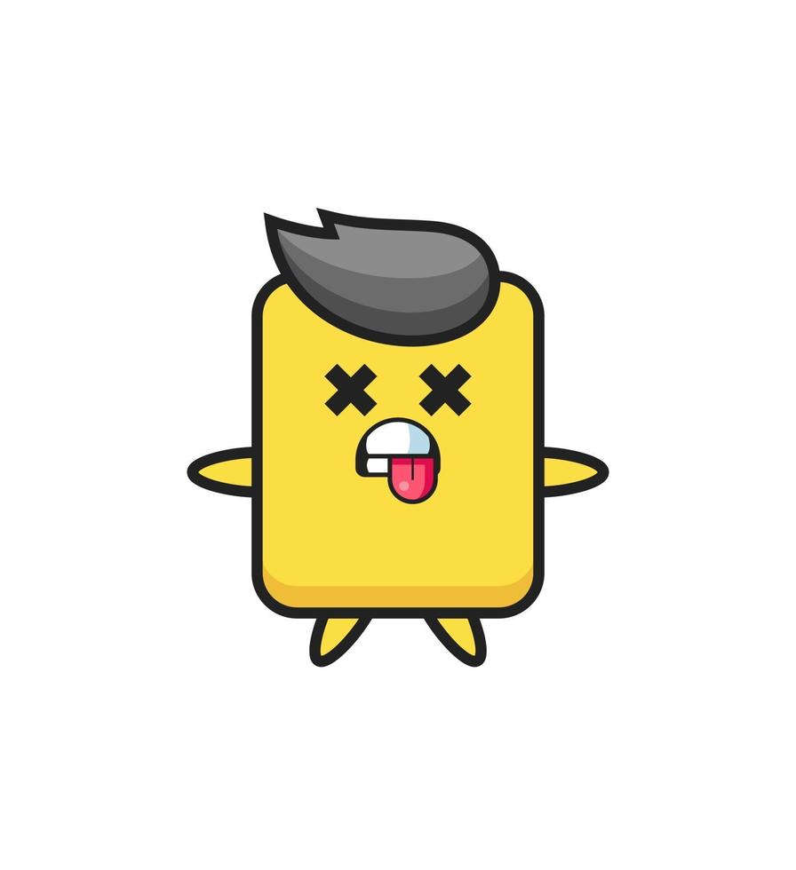 character of the cute yellow card with dead pose vector