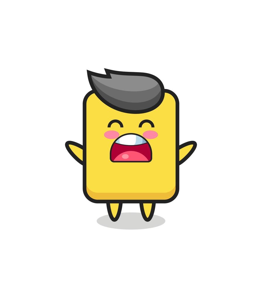 linda mascota tarjeta amarilla con una expresión de bostezo vector