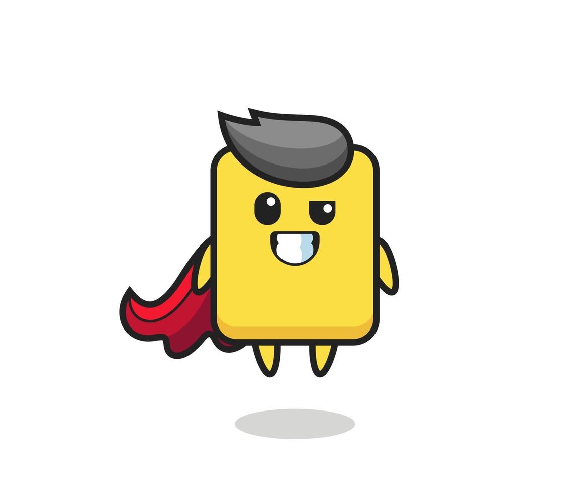 the cute yellow card character as a flying superhero vector