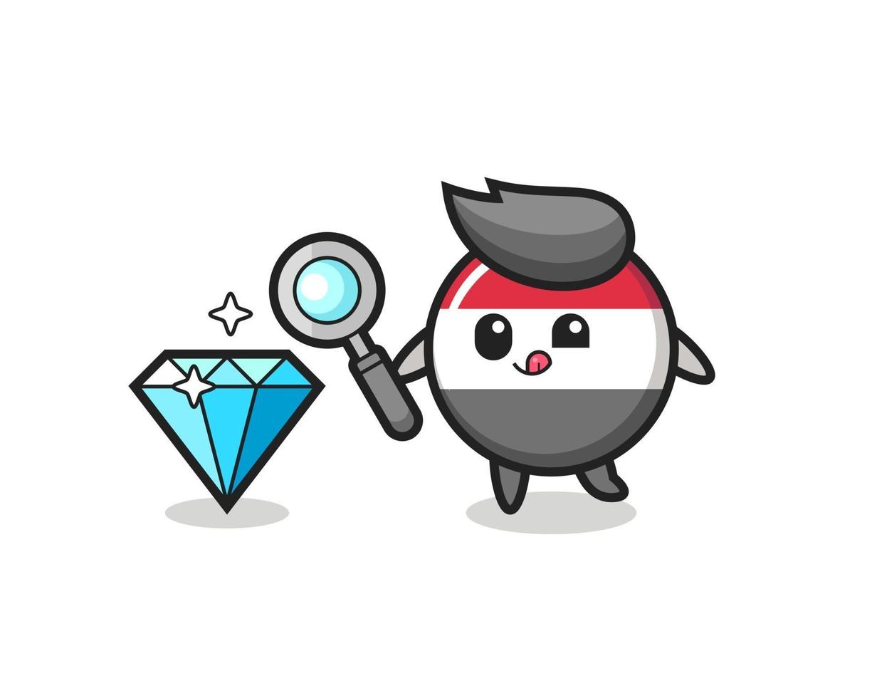 yemen flag badge mascot is checking the authenticity of a diamond vector