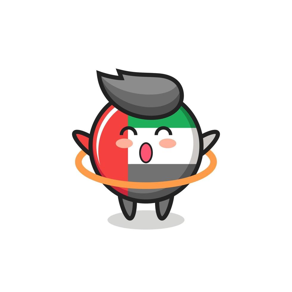 cute uae flag badge cartoon is playing hula hoop vector