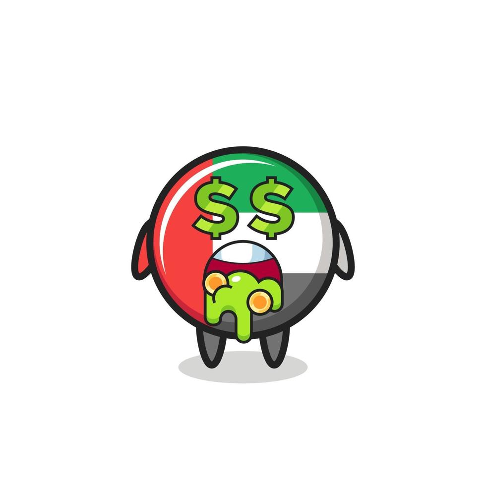 uae flag badge character with an expression of crazy about money vector