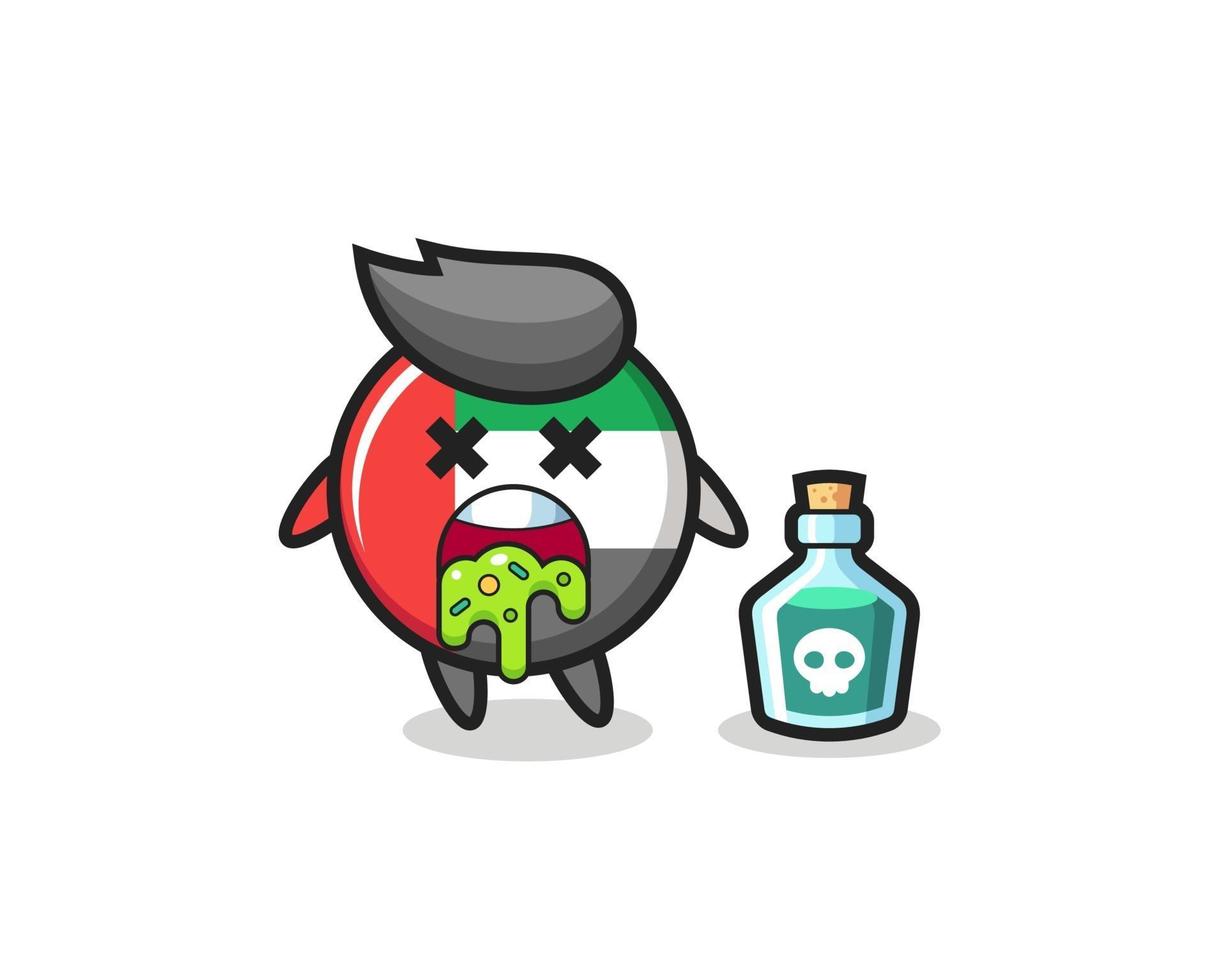 illustration of an uae flag badge character vomiting due to poisoning vector