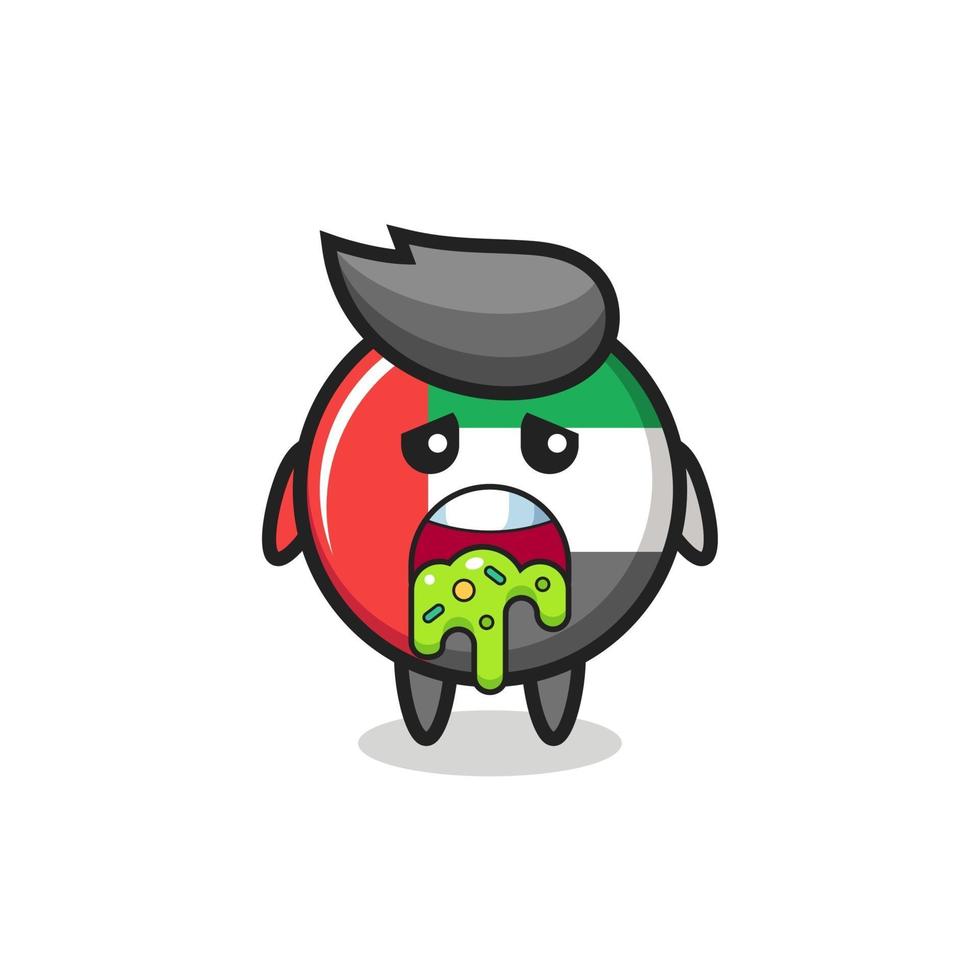 the cute uae flag badge character with puke vector