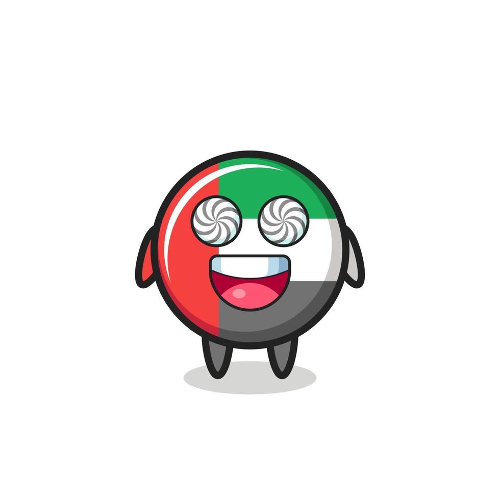 cute uae flag badge character with hypnotized eyes vector