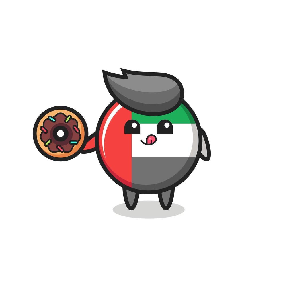 illustration of an uae flag badge character eating a doughnut vector