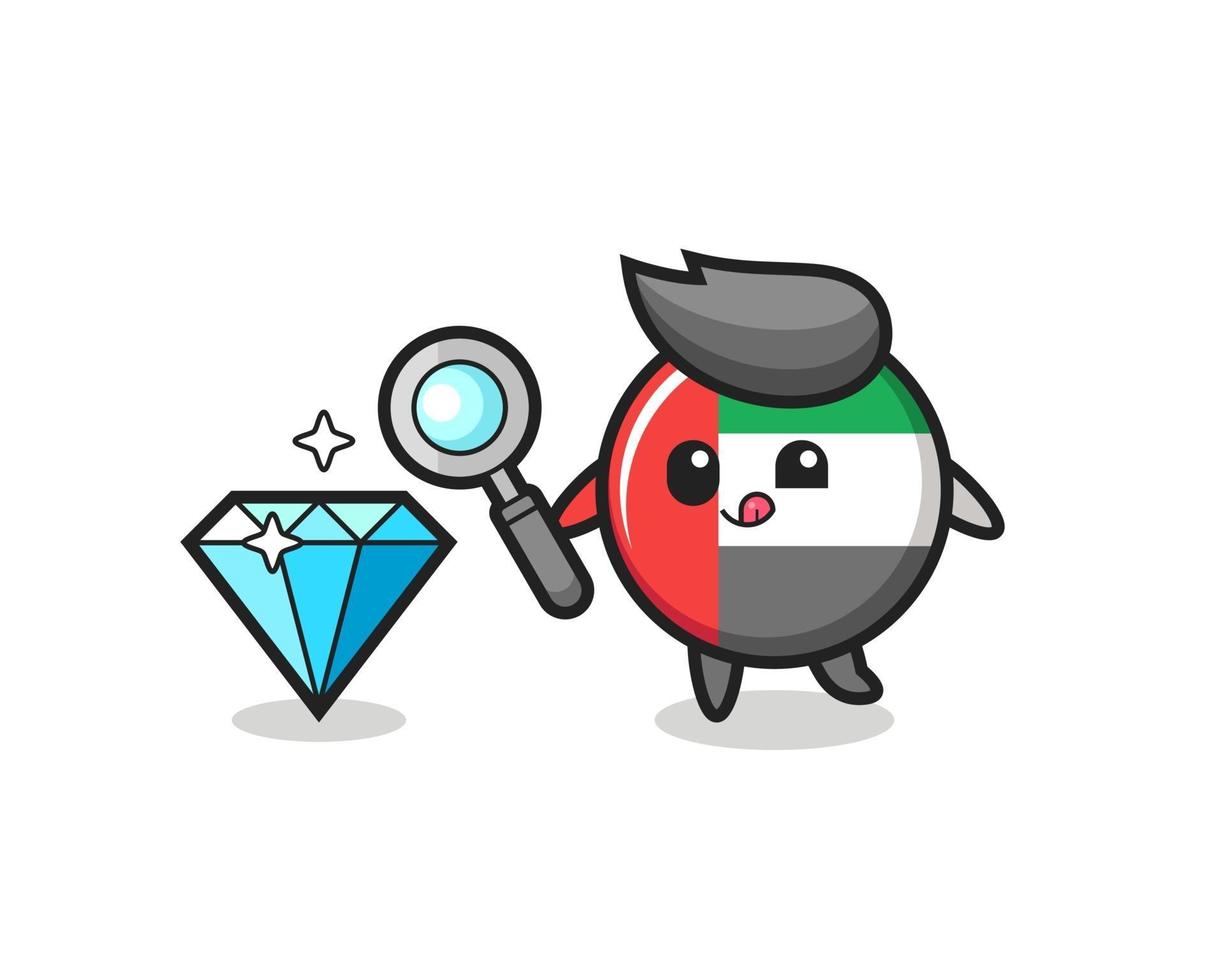 uae flag badge mascot is checking the authenticity of a diamond vector