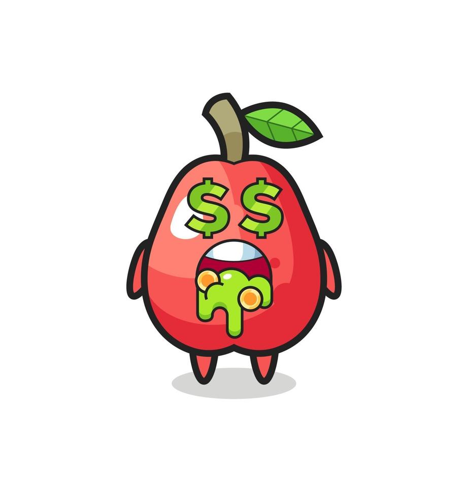 Personaje de manzana de agua con una expresión de locura por el dinero. vector