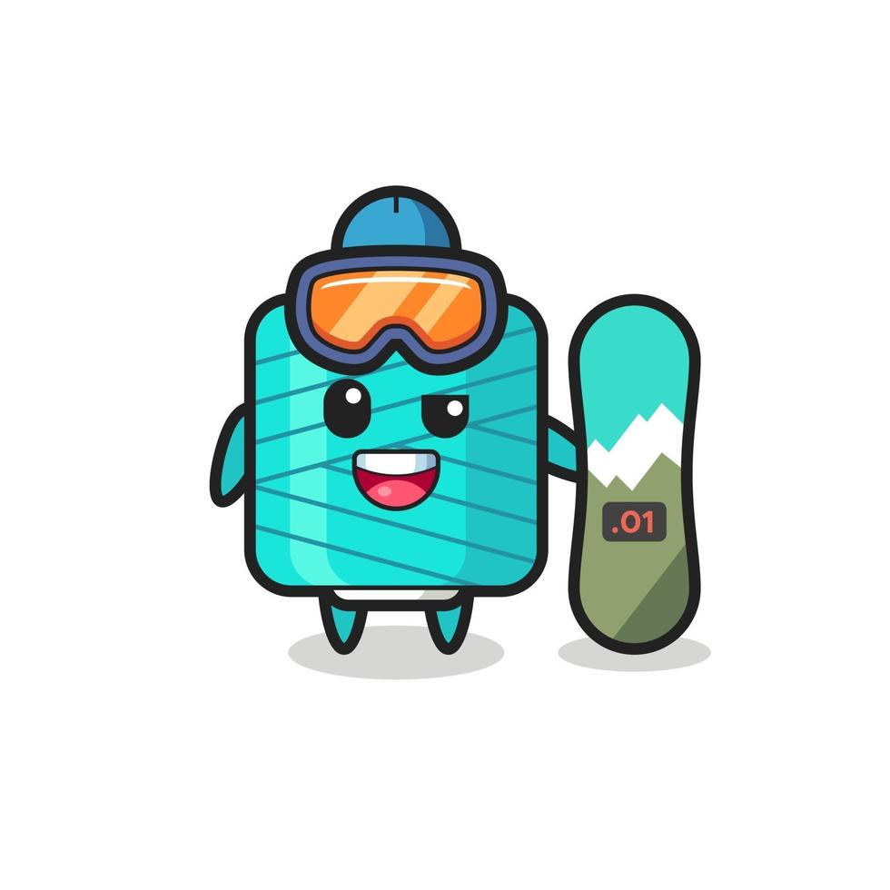 Illustration of yarn spool character with snowboarding style vector