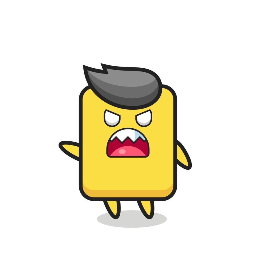 cute yellow card cartoon in a very angry pose vector