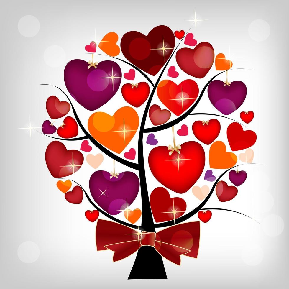 Tarjeta del día de San Valentín en el árbol, ilustración vectorial vector