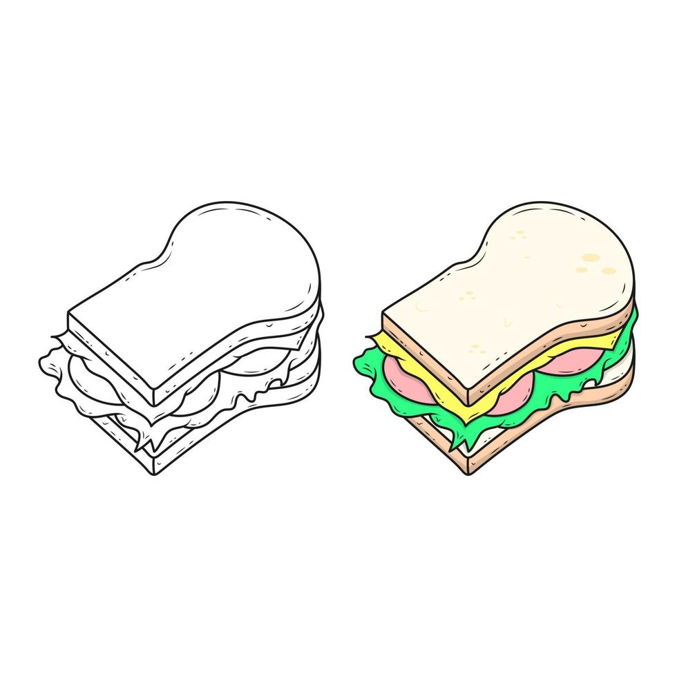 sándwich de línea plana sobre fondo blanco con formas de contorno. vector