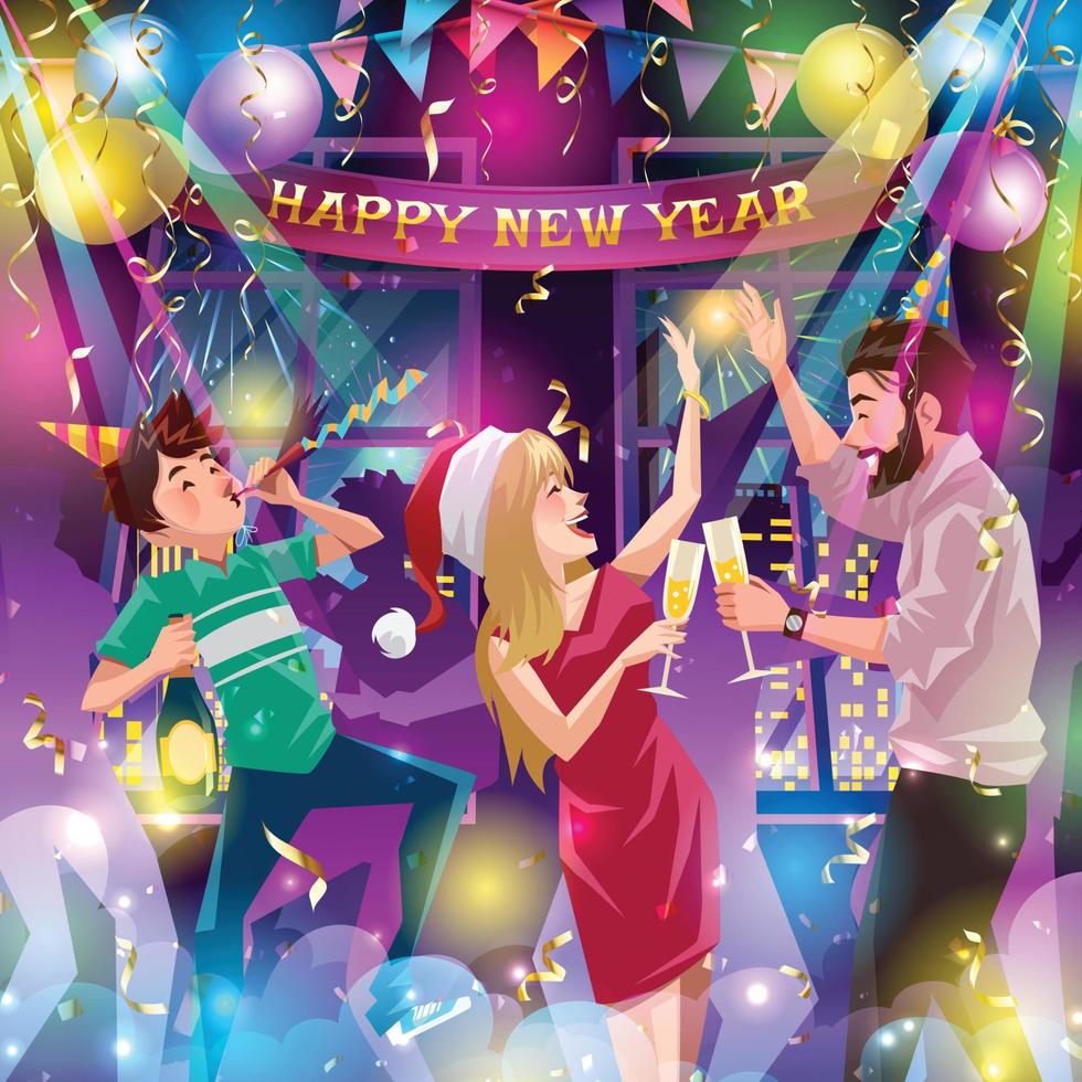 People Party and Dancing Celebrating New Year Festival vector