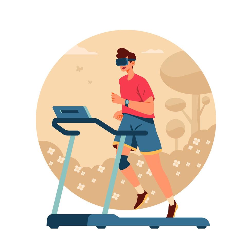 Man Having a Virtual Run Workout vector