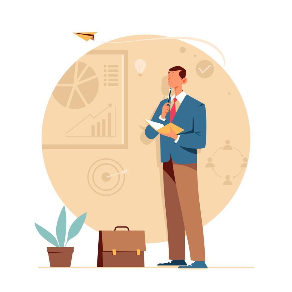 Work Management Man Planning Workflow vector