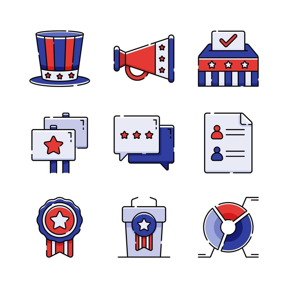 conjunto de iconos de evento de elección estadounidense vector