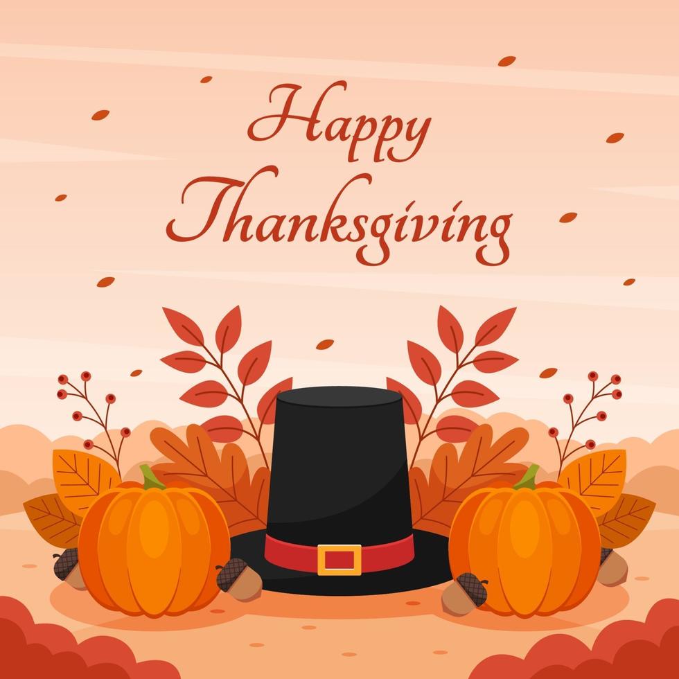 Happy Thanksgiving Background with Pilgrim Hat and Foliage vector