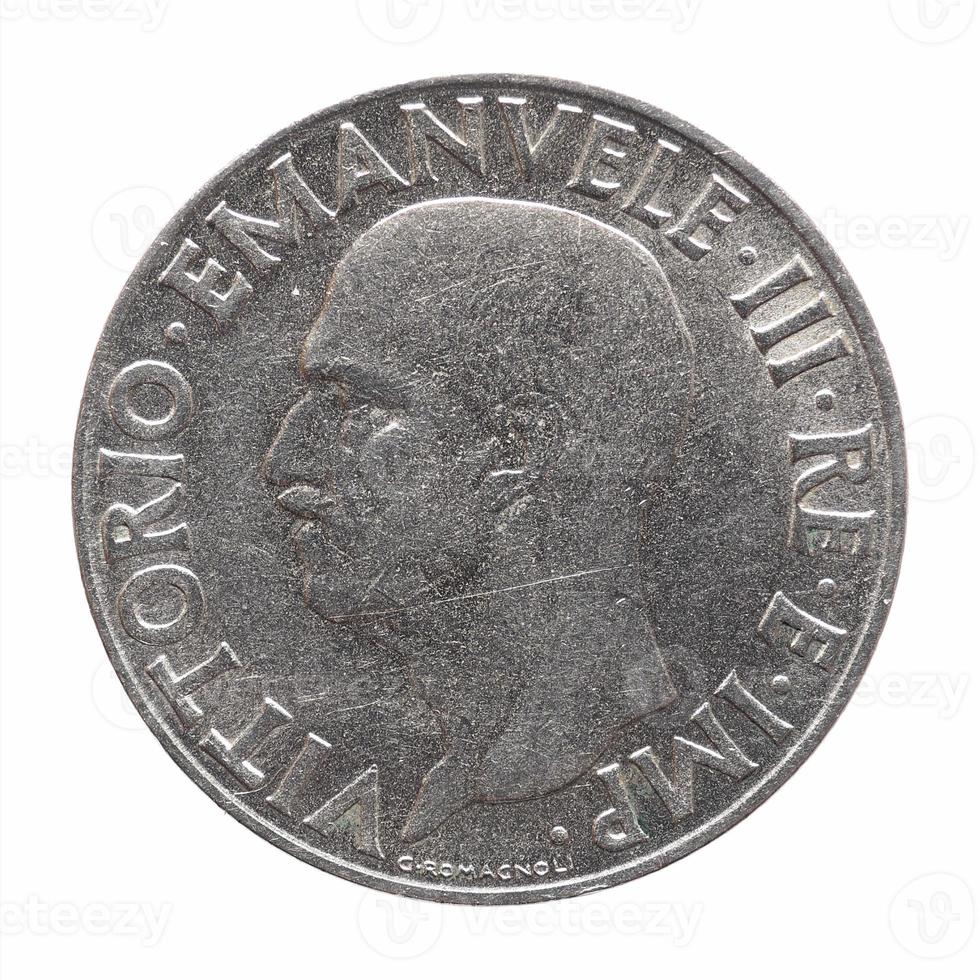 Old Italian Lira with Vittorio Emanuele III King isolated over w photo