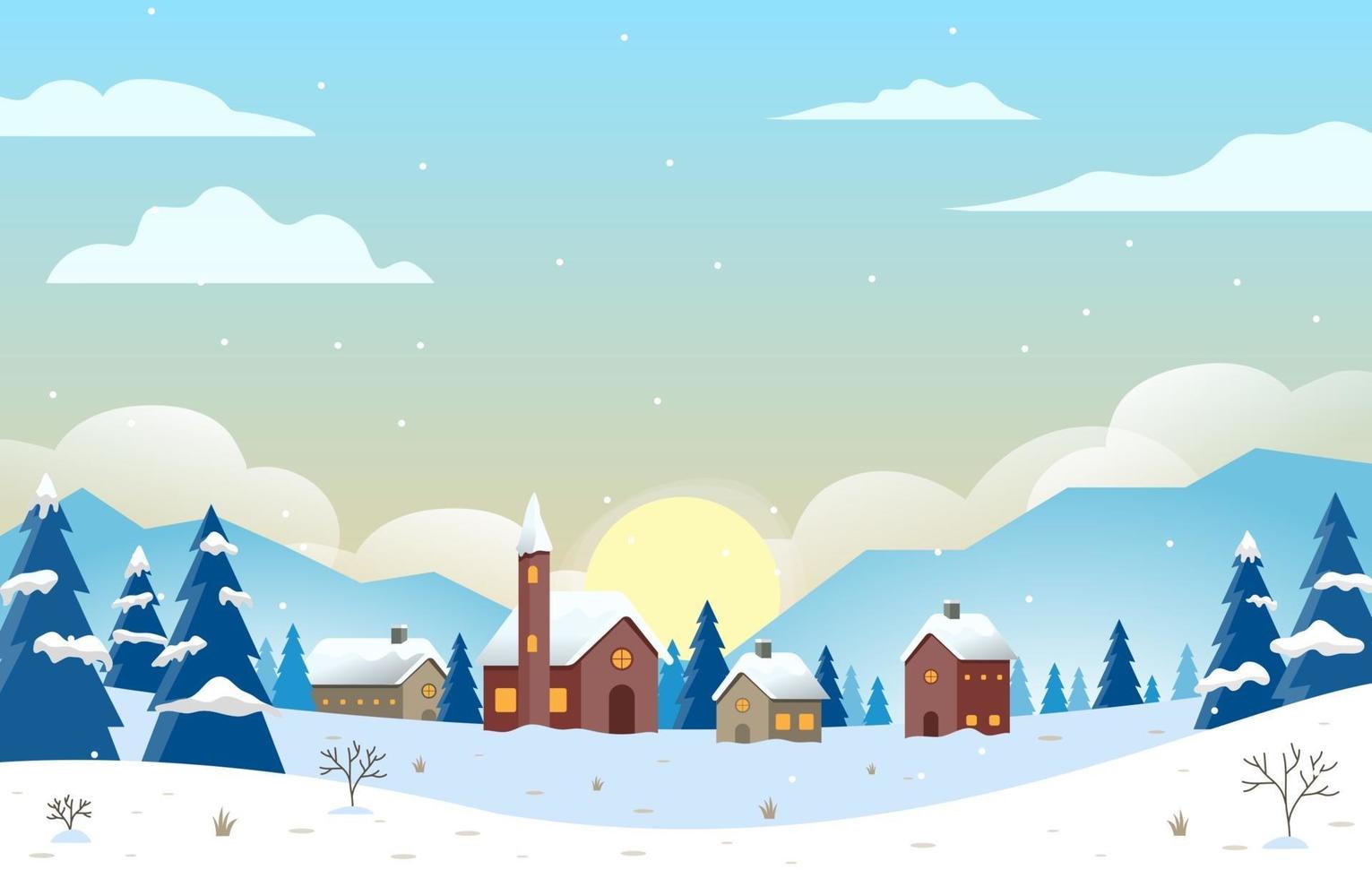 Scenery of Remote Village in Winter vector