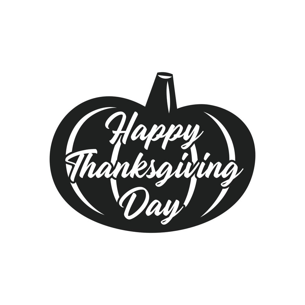 Happy Thanksgiving Day sticker label kitchen decor autumn november holiday pumpkin vegetable with lettering black silhouette vector