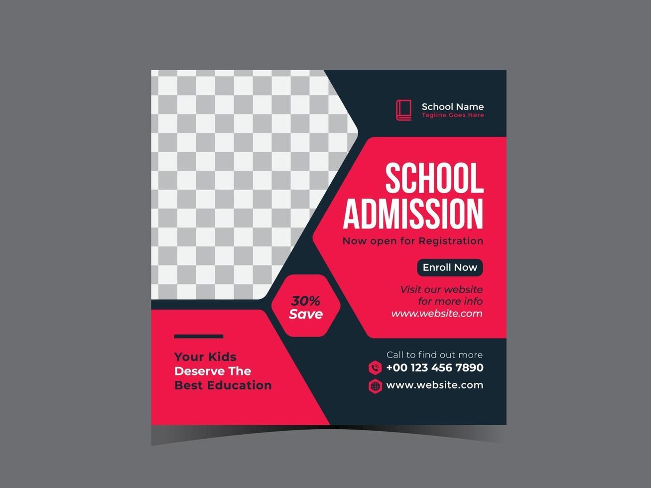 school admission social media post and banner design vector