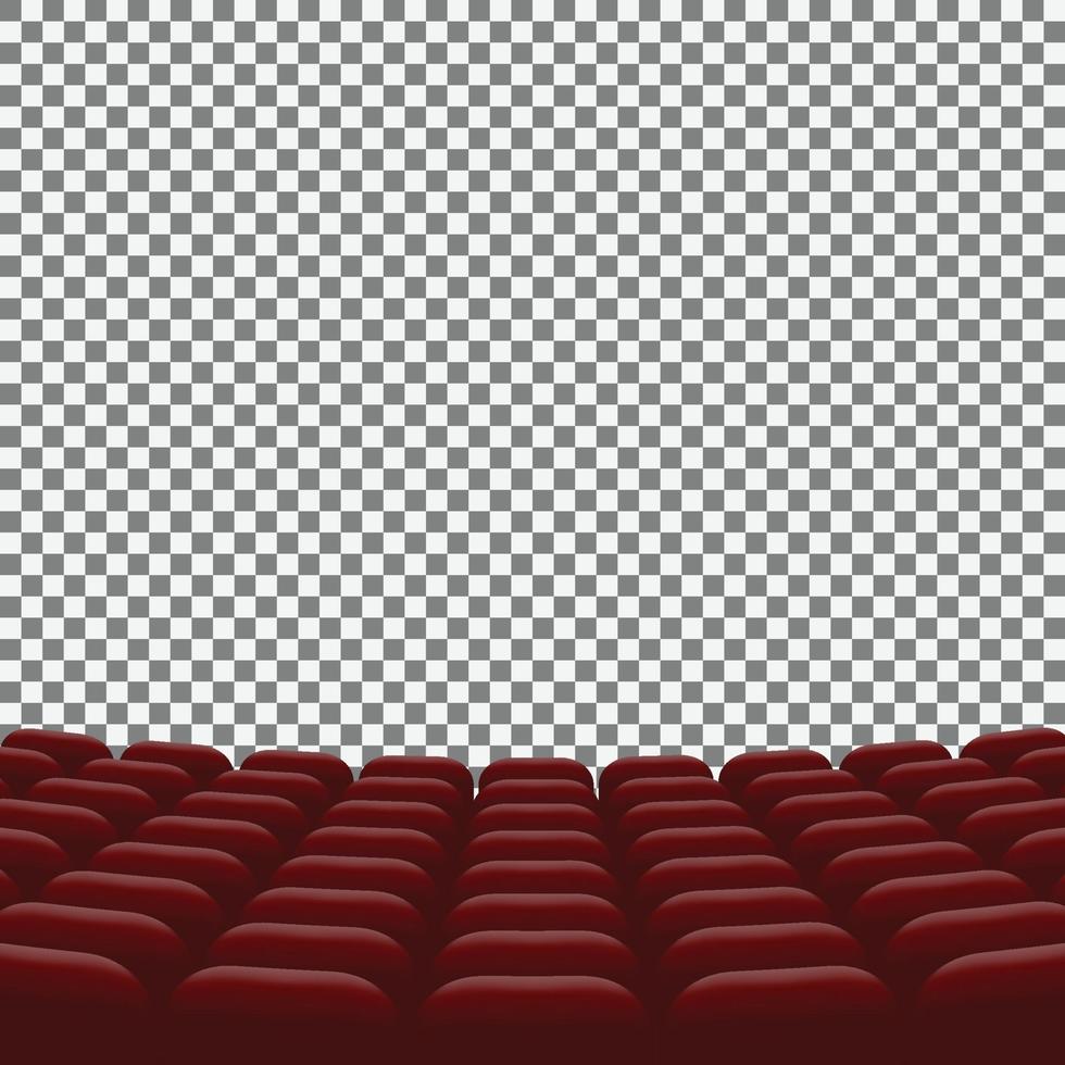 Rows of red cinema movie theater seats on transparent background vector