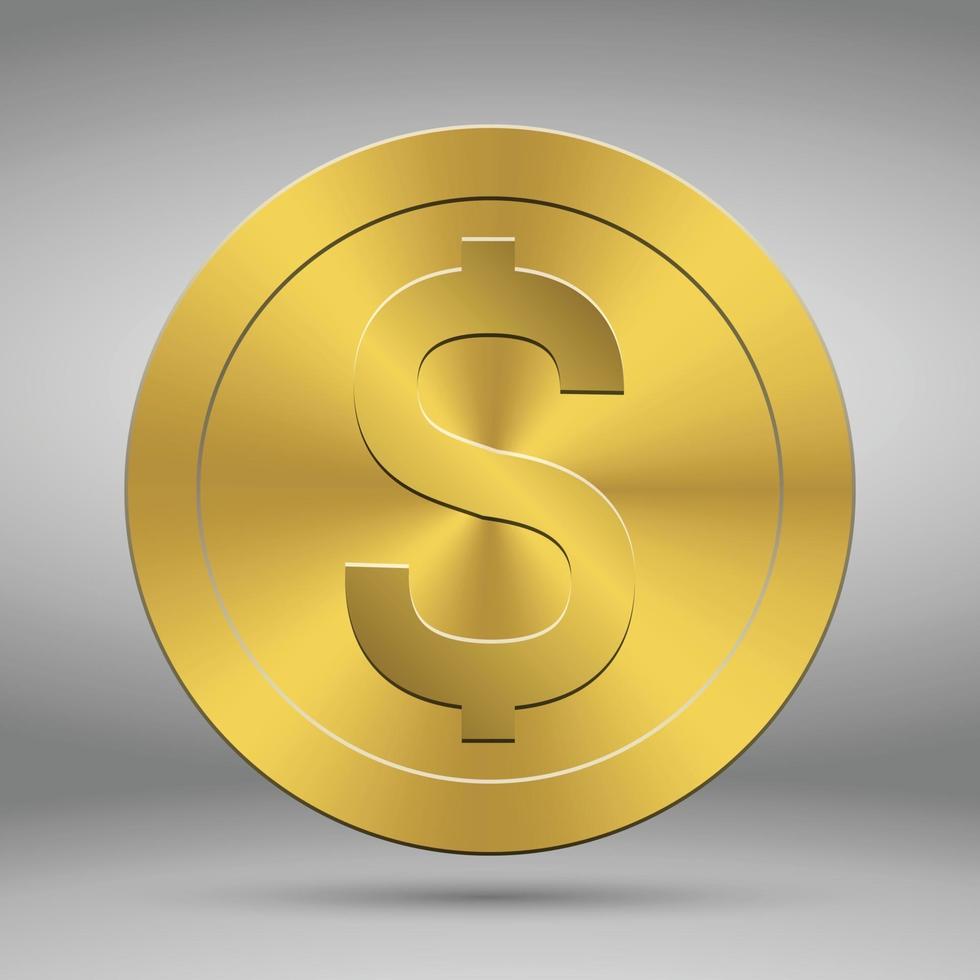 Icono de moneda de dólar de oro realista 3D. vector