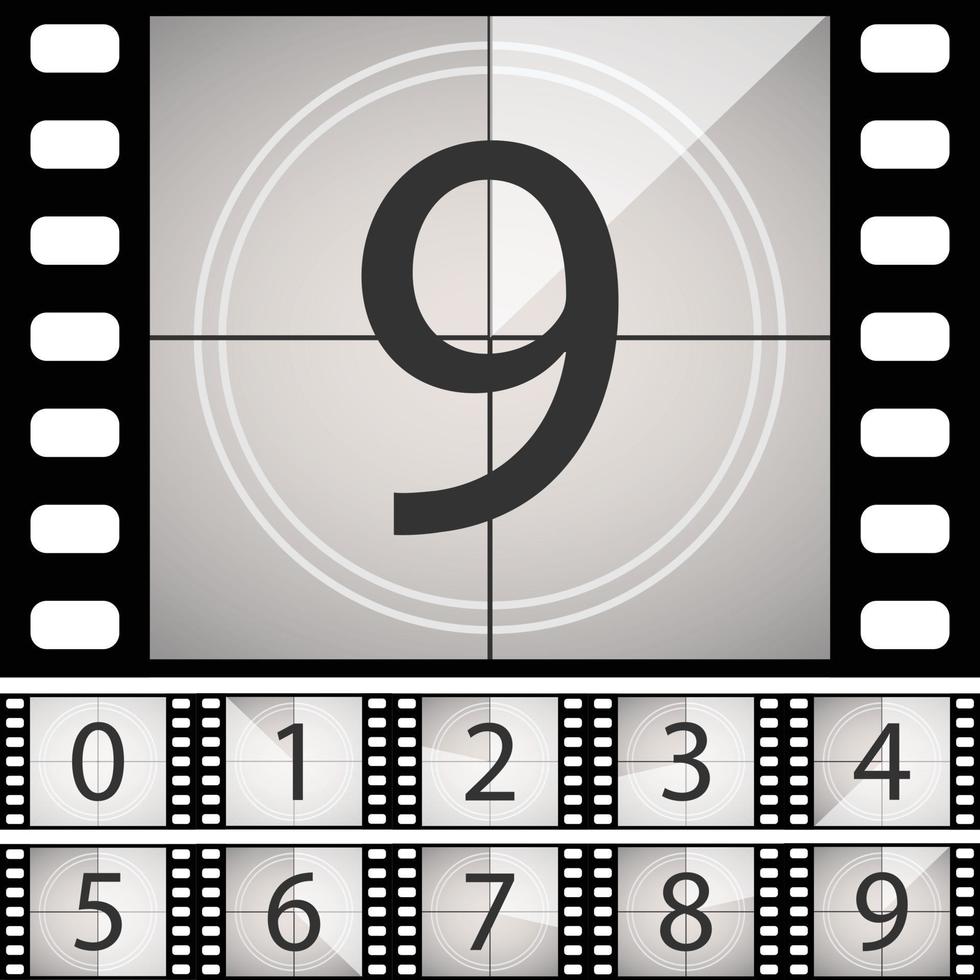 Old film movie countdown frame. vintage retro cinema timer vector