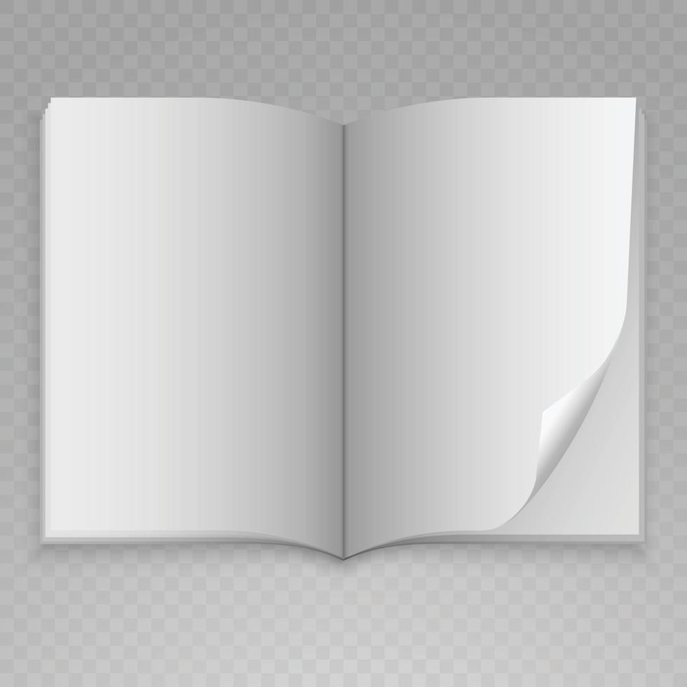 Open magazine with blank pages  on transparent background. vector