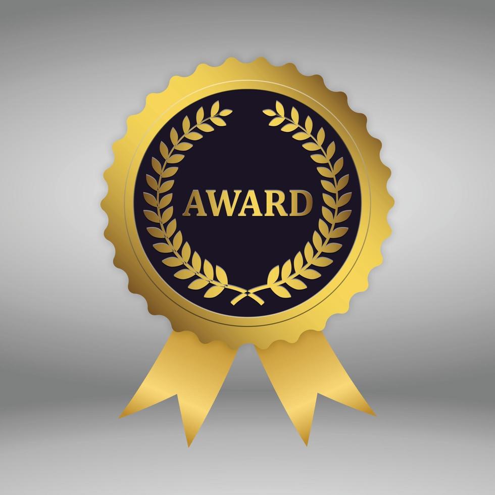 gold award medals. Rosettes with golden ribbons vector