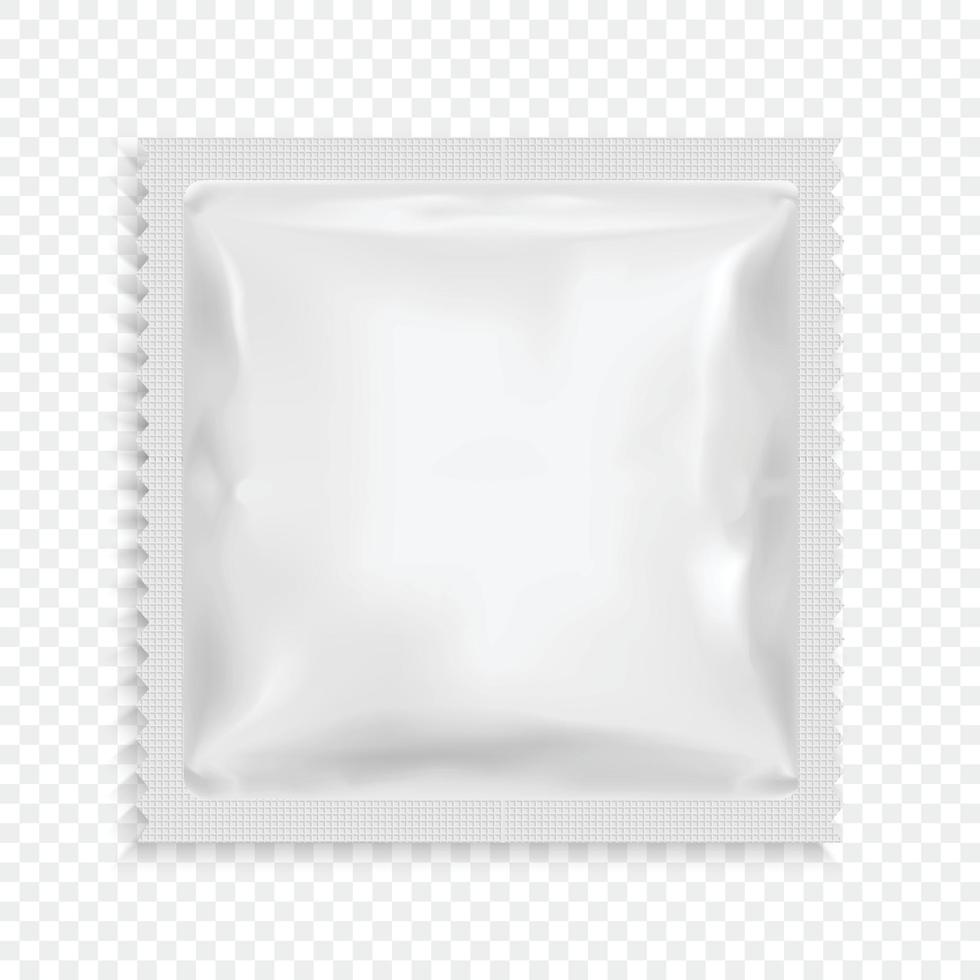 Toallitas húmedas de papel de aluminio de embalaje de plantilla en blanco blanco realista. vector