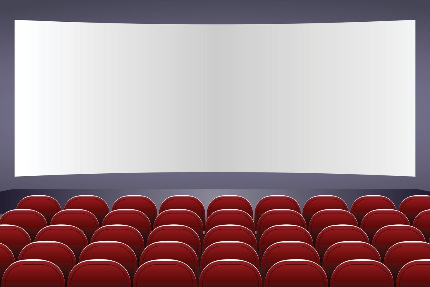 Auditorio de cine con pantalla y asientos rojos. vector