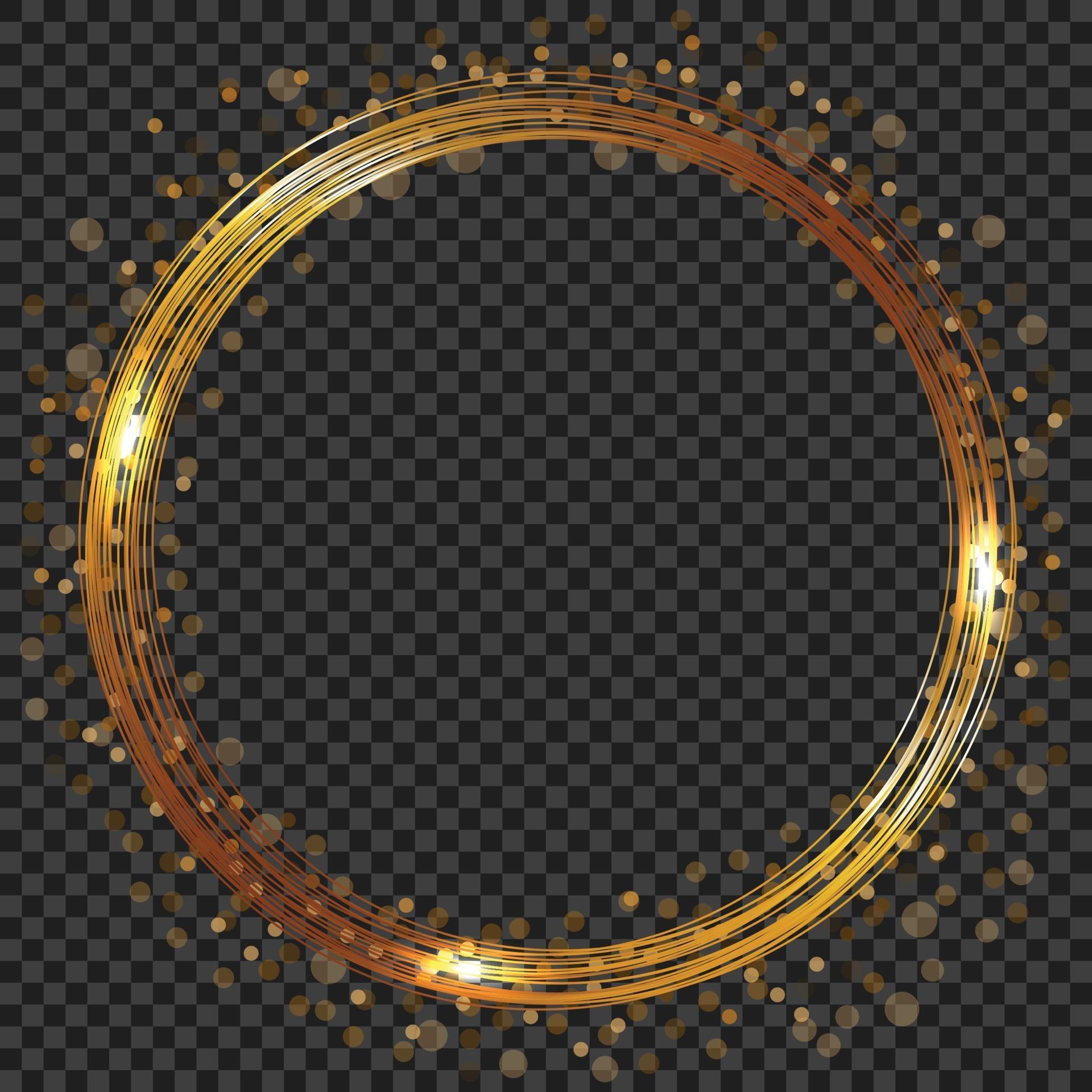 Vector golden frame with lights effects. Shining rectangle banner