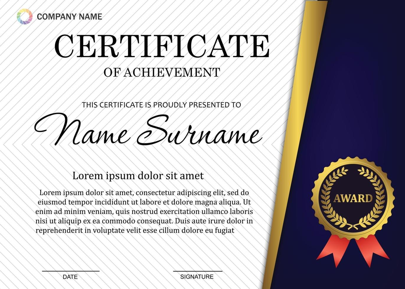 certificate or diploma template with luxury pattern,and award symbol vector