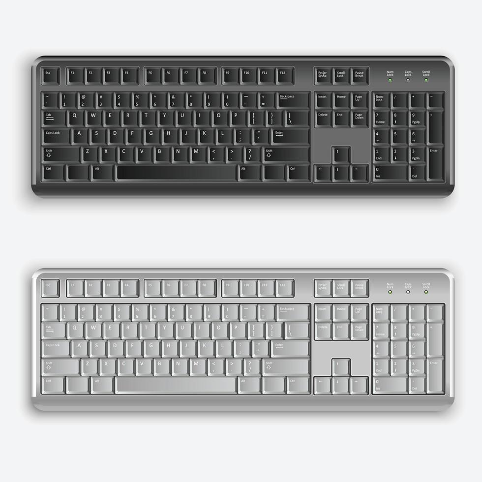 teclados de computadora blancos y negros realistas. ilustración vectorial vector