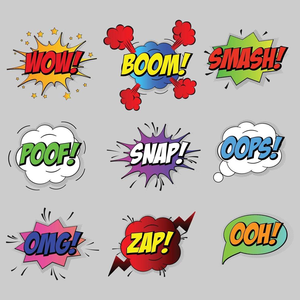 Comic sound speech effect bubbles set isolated vector