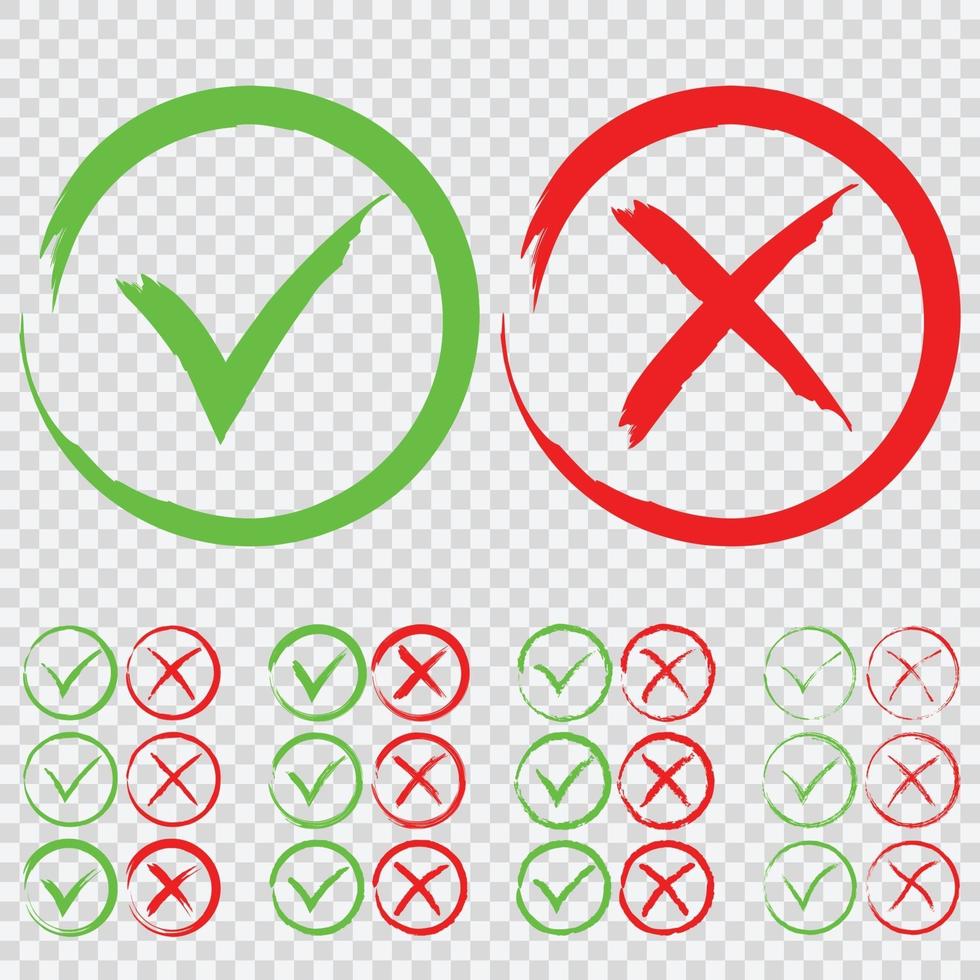 Set of green check mark OK and red X vector