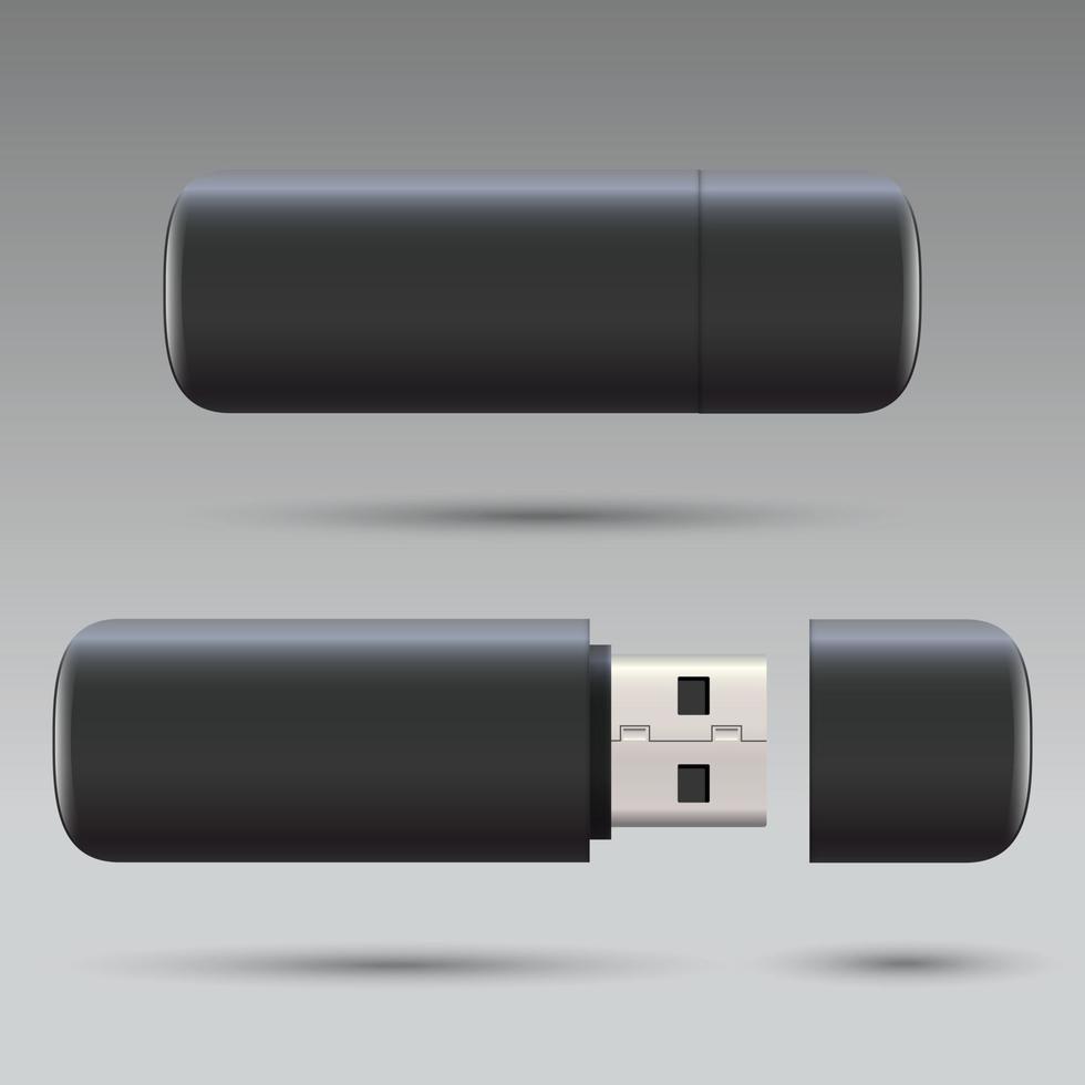 Conjunto de maquetas de diseño de unidad USB en blanco, vector